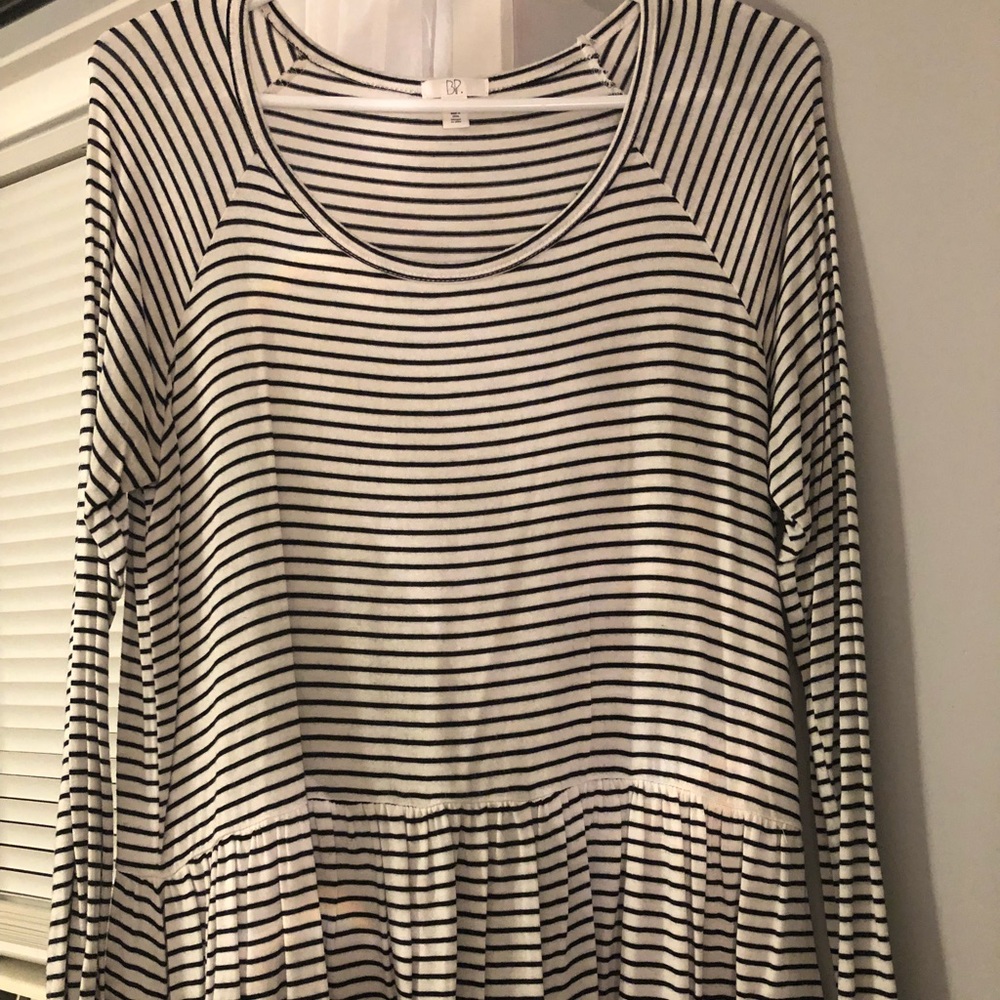 BP black and white striped ruffle top